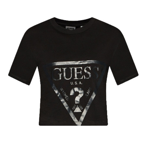Guess Γυναικεία κοντομάνικη μπλούζα crop Maglieria Tagliata T-Shirt